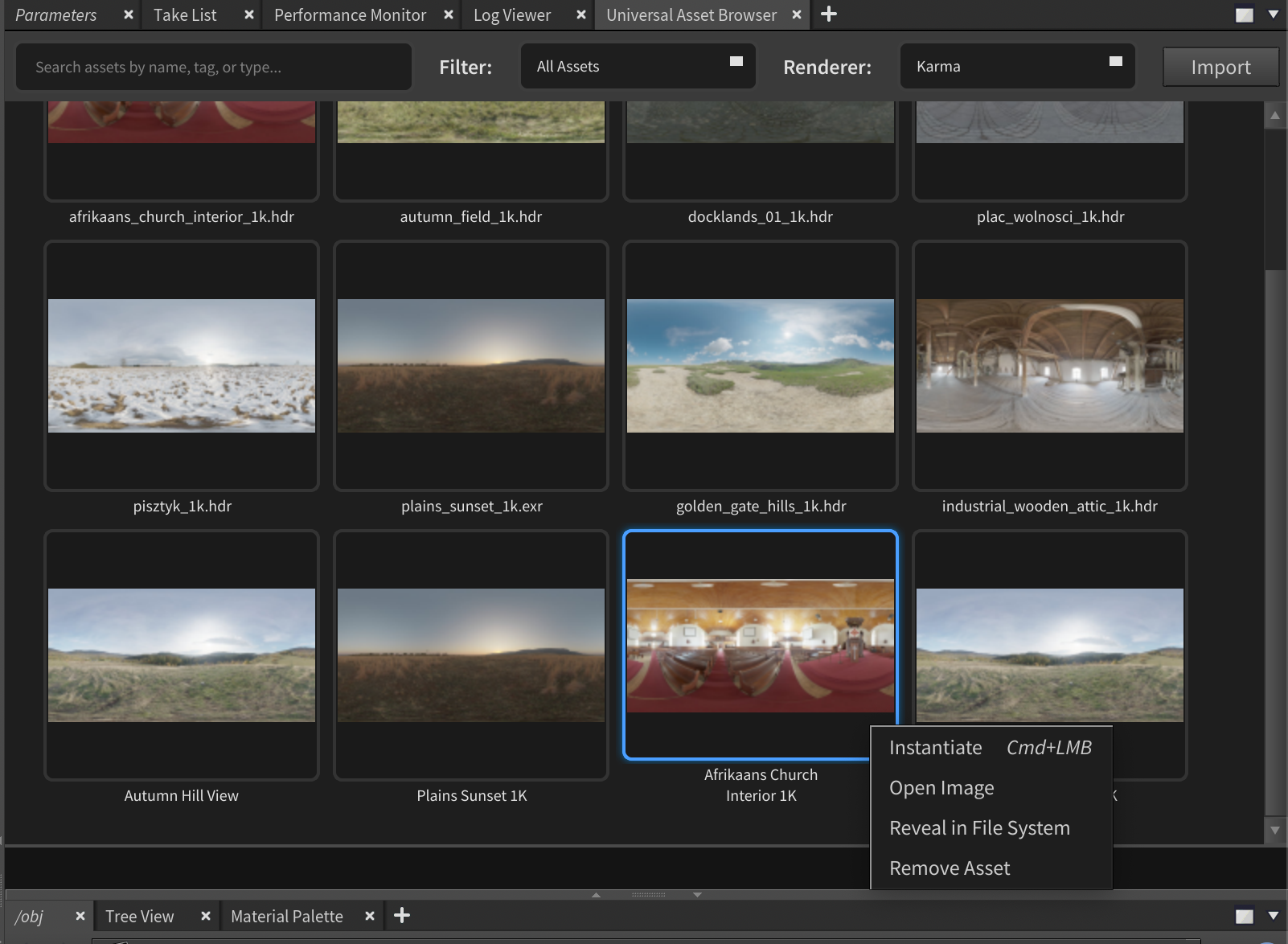 The context menu showing the option to instantiate a light.
